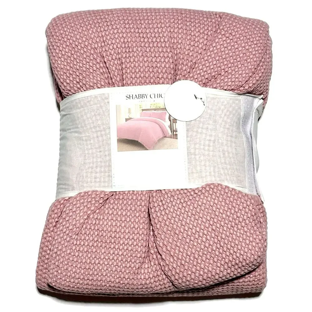 Shabby Chic All Cotton Woven Full Queen Size Duvet Cover Set Pink Garment Wash